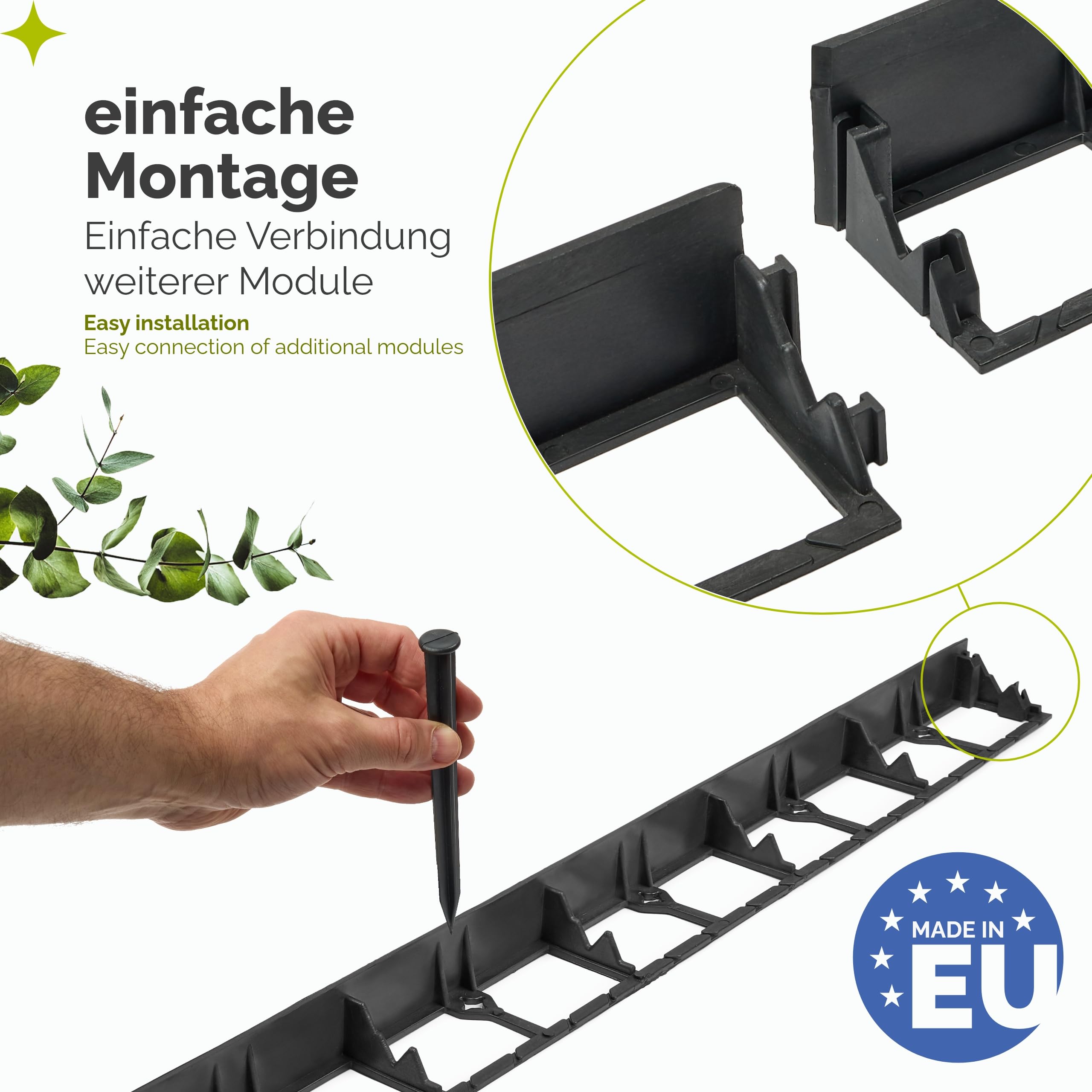 Garronda Rasenkante 24 m Kunststoff, Beeteinfassung 4,5 cm Hoch mit 100 Befestigungsankern Stecksystem für Garten und Wege, Flexible Rasenbegrenzung, Beetbegrenzung für Gartendeko GD-0157