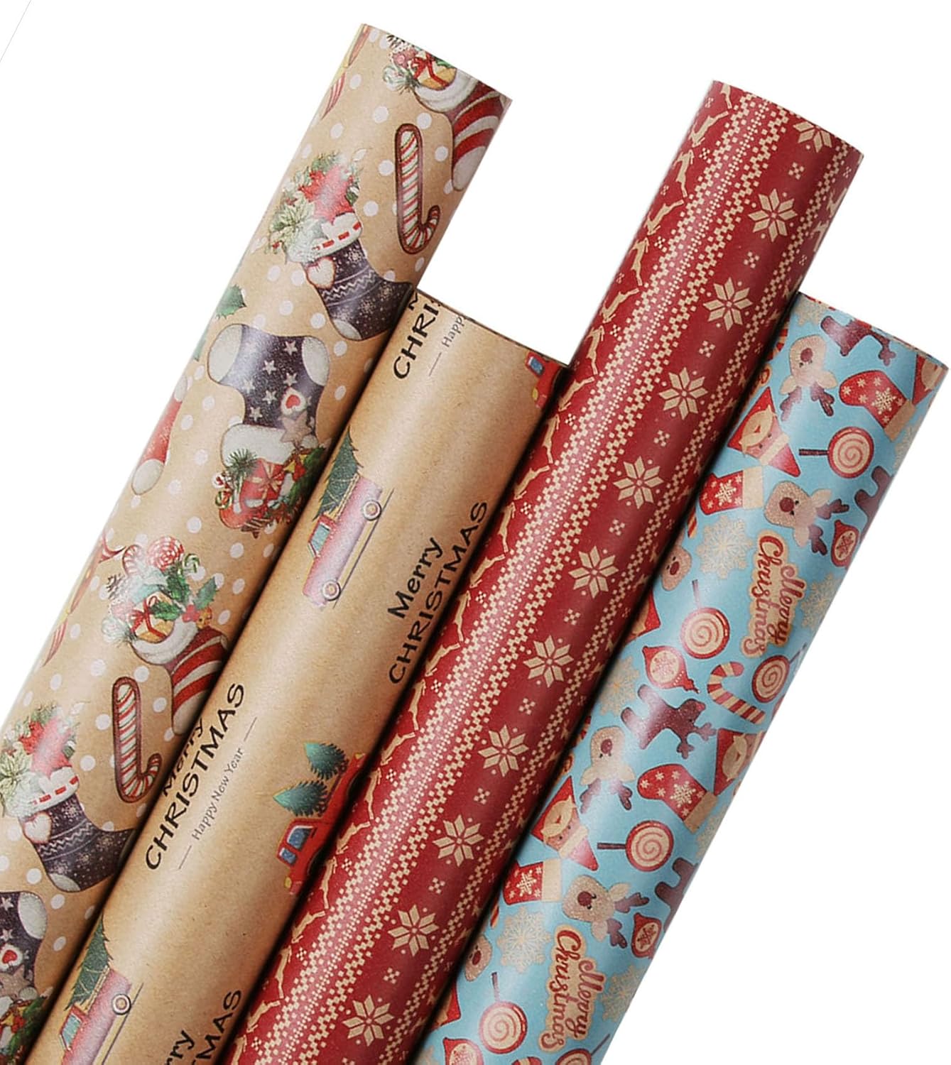 Aimyoo Kraft Christmas Wrapping Paper Set 4 Rolls 30 in