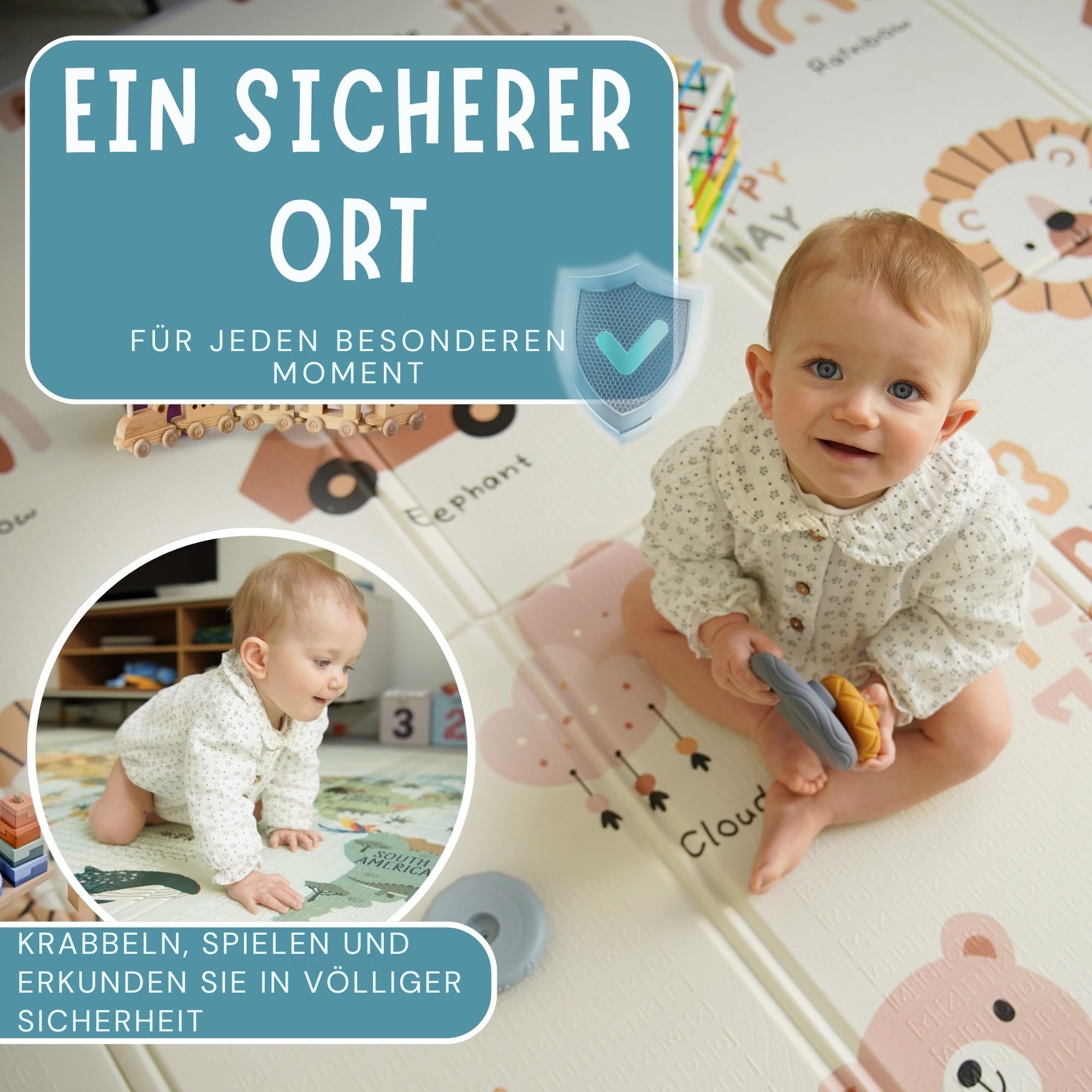 HuBorns - Spielmatte Baby Faltbar 200x180 cm und Wendbar, Krabbelmatte Baby Schadstofffrei mit CE Zertifikat, Play Mat XXL Gepolstert, Spielmatte Rutschfest und Wasserdicht (Weltkarte)