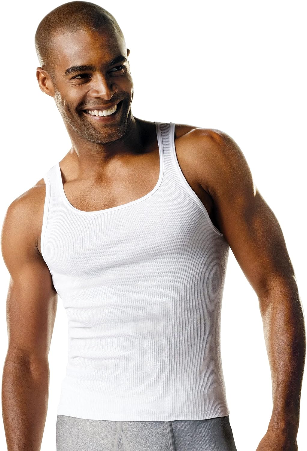 Hanes Mens ComfortSoft TAGLESS Big and Tall Tank Undershirt 4-Pack, LT, White