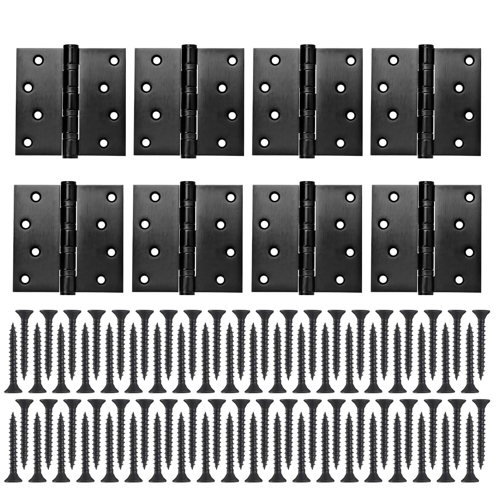 8 Pcs 4 x 4 Inch Ball Bearing Door Hinges with 80 Pcs Screws Square Corners Stainless Steel Heavy Duty Hinges for Exterior Doors (Black)