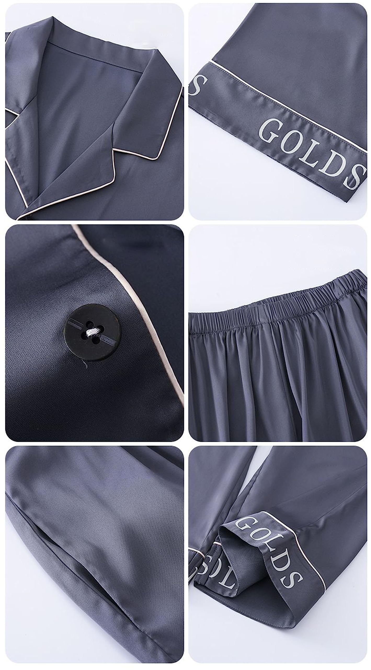 3-Pcs Pijamas de satén para Hombre Set de Verano Tamaño Plus Botón Arriba Pantalones Cortos de Manga Corta Pjs Set L-3XL
