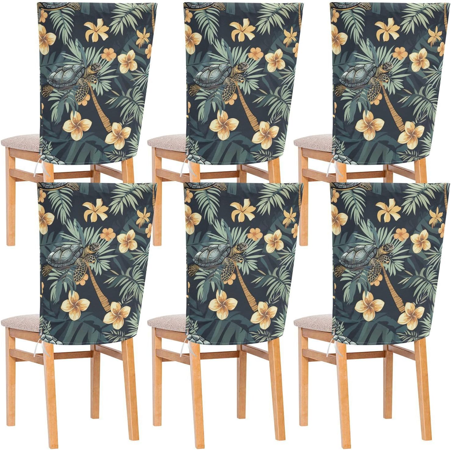 ALAZA Palm Trees Turtles Flowers Chair Back Cover Set of 6, Washable Reusable Removable Chair Slipcovers Decorative Chair Cover for Home Kitchen Wedding Party