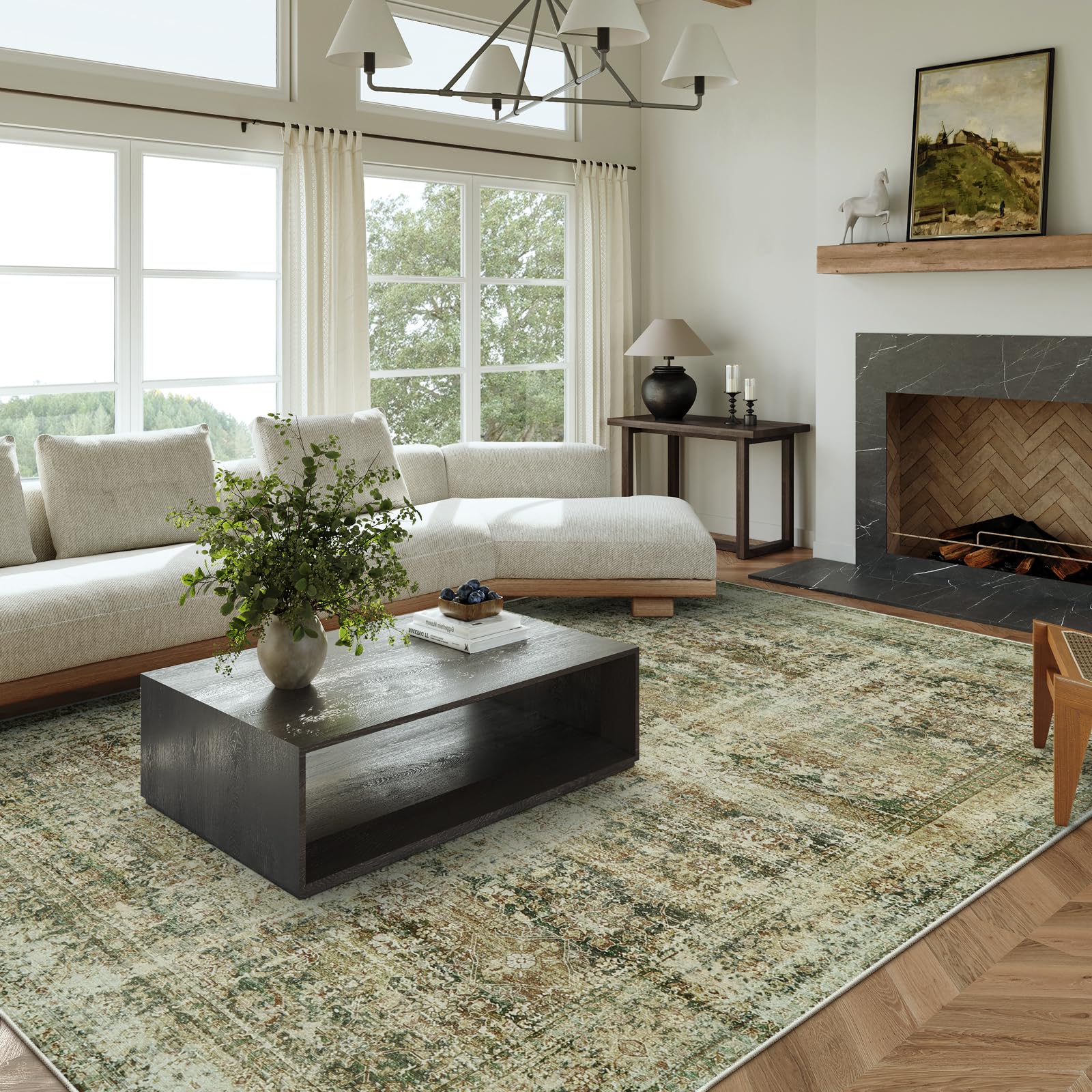 Elegant Ultra-Thin Non-Slip Vintage Area Rug for Living Room & More