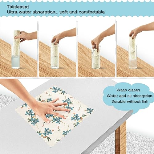 Miniatura 4 de FRODOTGV Deep Green Flowers Cotton Decorative Microfiber Kitchen Towels Fast Drying 6 Pack Car Drying Towels for Restaurant Oven