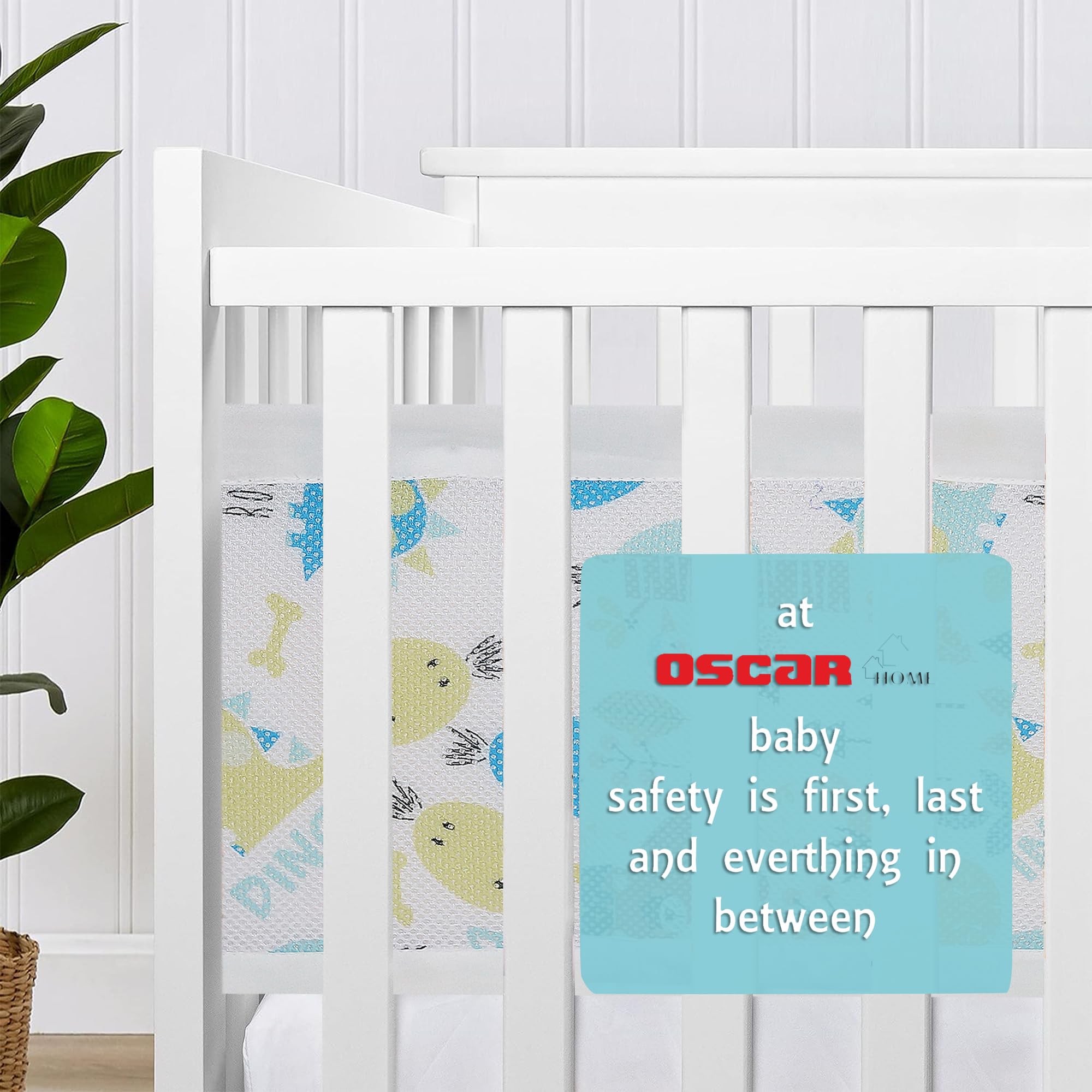 Oscar Home Breathable Mesh Crib Liner Best for Your Baby Safety | Fits Full Four Sides of Crib Bed 28 x 360 cms (Esquire Premium)