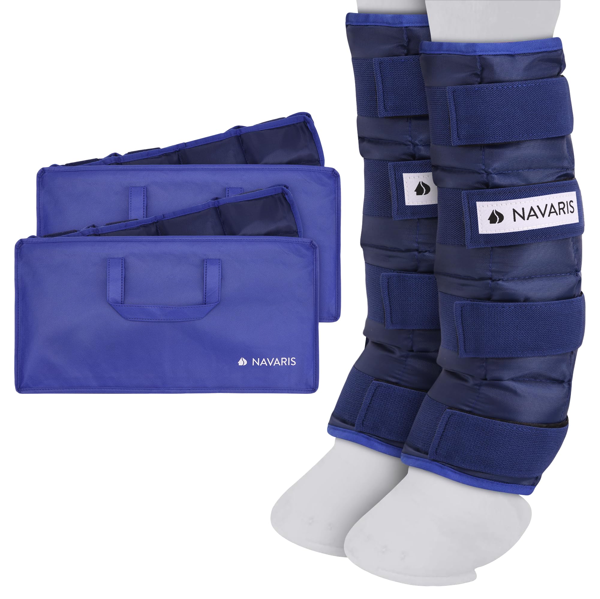 Navaris Borsa Ghiaccio Ginocchio - Set da 2 Impacchi - Gel Ghiaccio da Freezer Riutilizzabile per Cavalli - per Caviglia Gambe - con 2 Borse Trasporto - Facile da Applicare - Blu