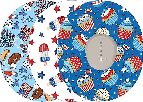 Glucomart Parche adhesivo para Dexcom G7 Parches Dexcom impermeables sin levantamiento para el 4 de julio, paquete de 3 cintas Dexcom Dexcom G7,