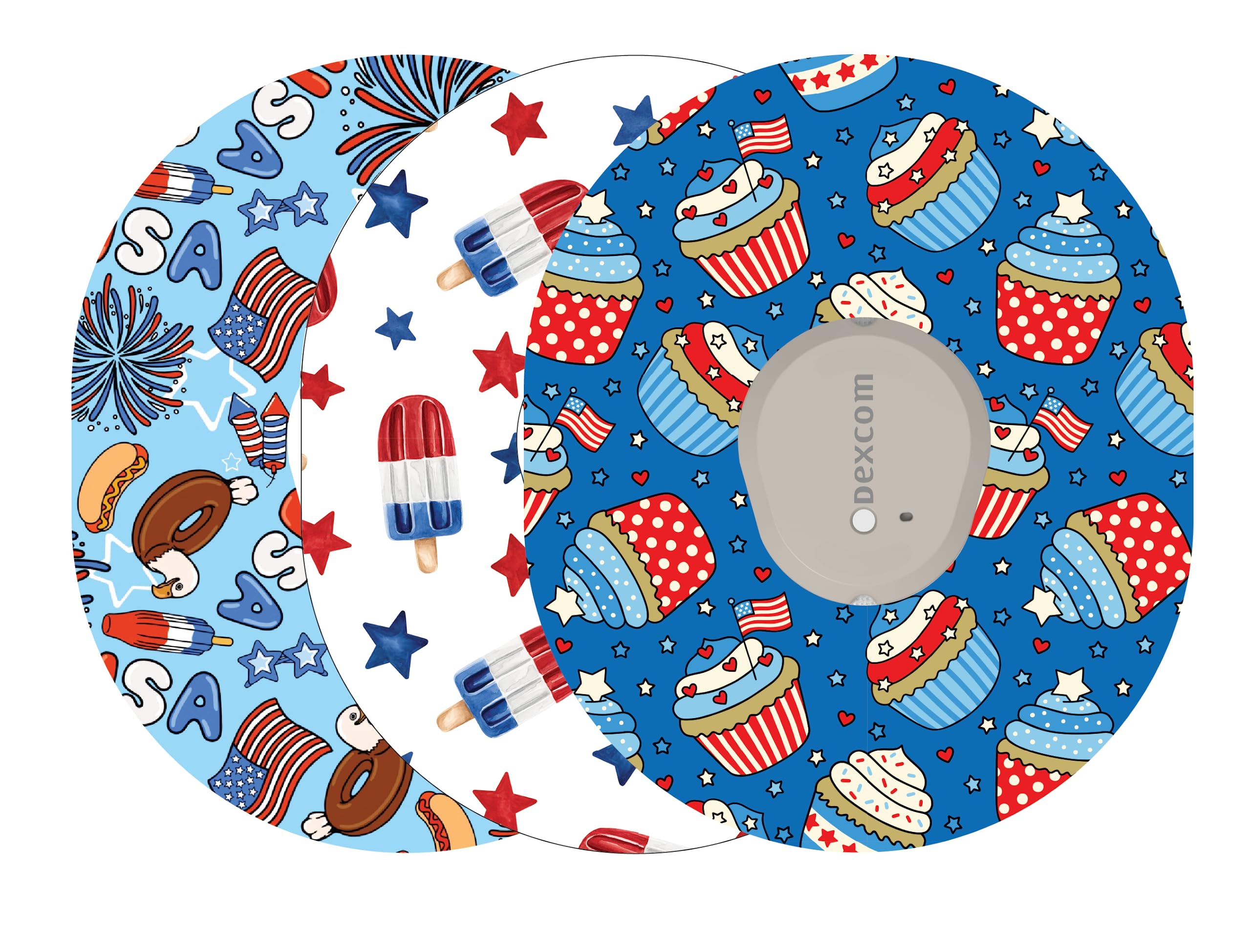 Glucomart Adhesive Patch for Dexcom G7 Waterproof & Hypoallergenic No-Lift CGM Tape Forth of July 3-Pack CGM Patch Overpatch