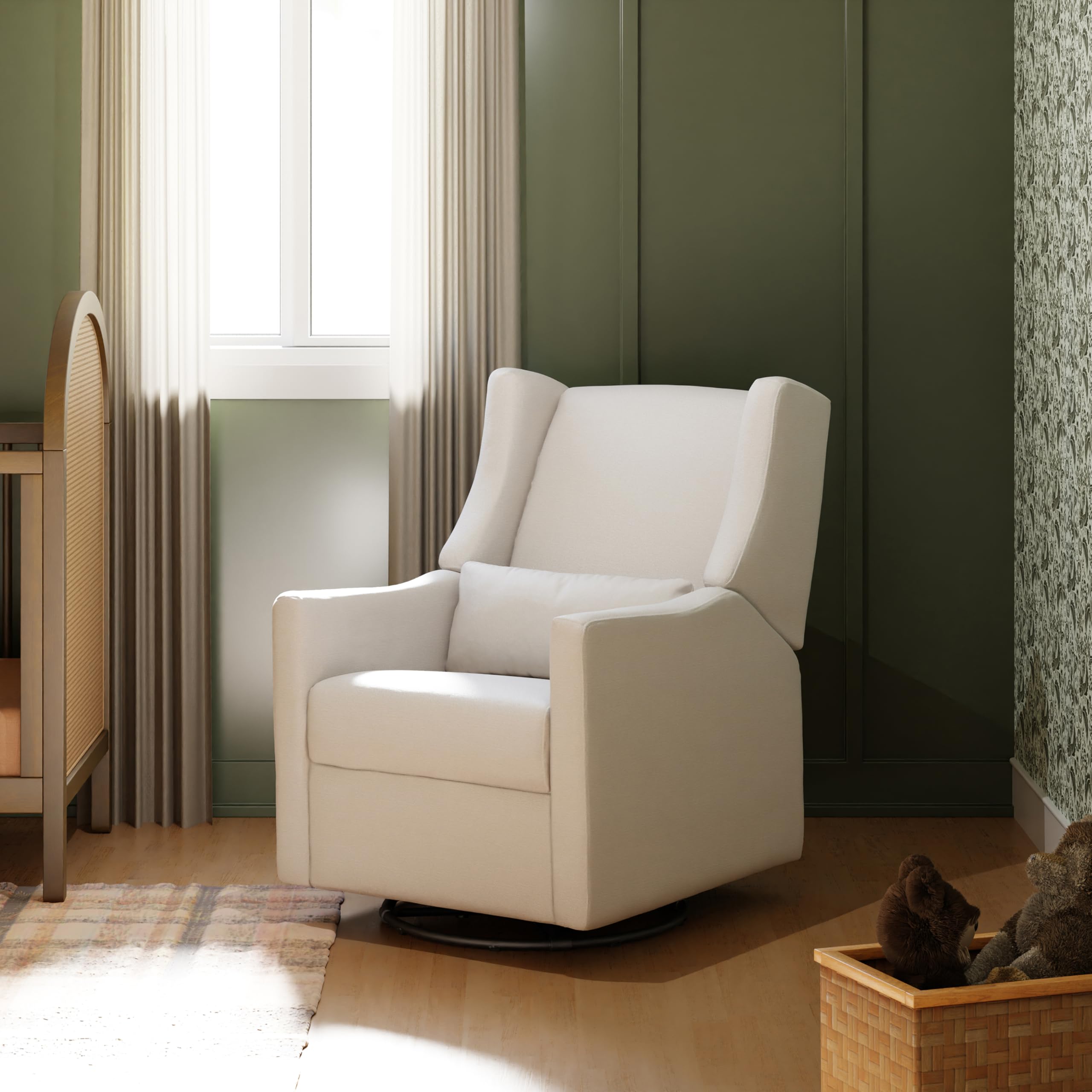 Photo 1 of Babyletto Kiwi Recliner and Swivel Glider in Performance Cream Eco-Weave, GREENGUARD Gold Certified, Manual Recline, Water Repellant + Stain Resistant Fabrics 