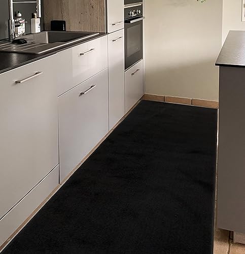 Miniatura 7 de RugStylesOnline Alfombra lavable de tamaño personalizado, color negro, (5 pies de largo x 26 pulgadas de ancho), corte personalizado,