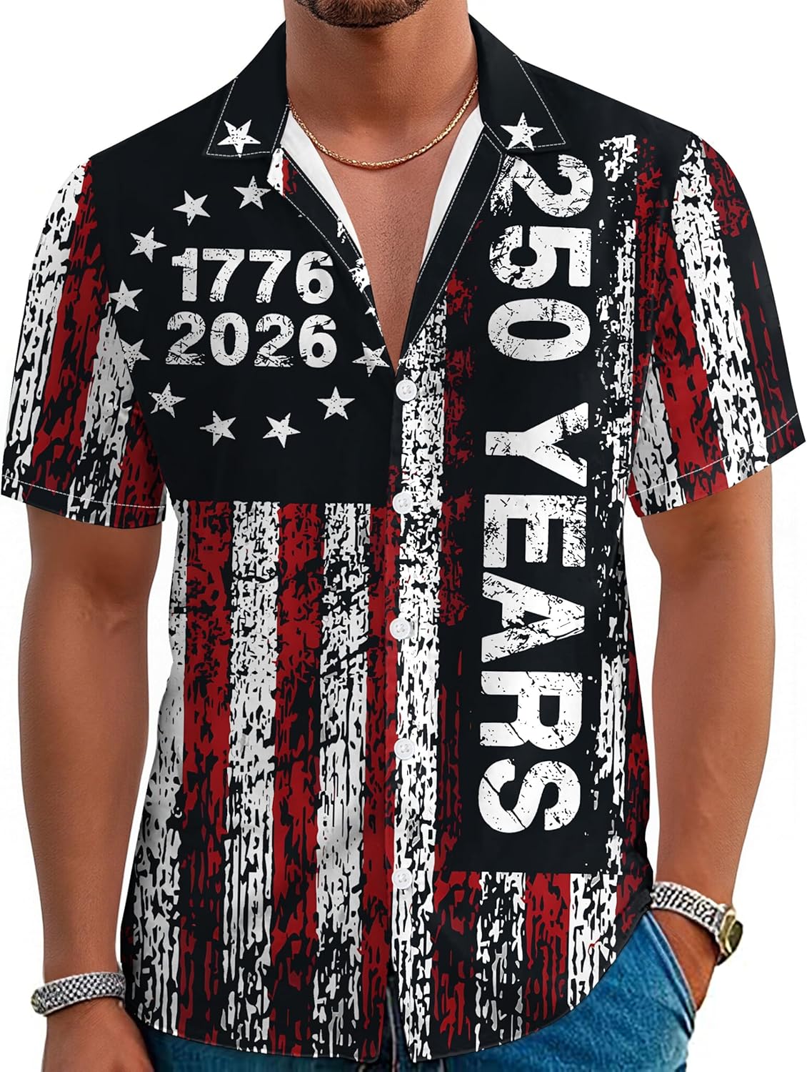 4th of July Hawaiian Shirts for Men American Flag Patriotic Short Sleeve Button Down Outfits