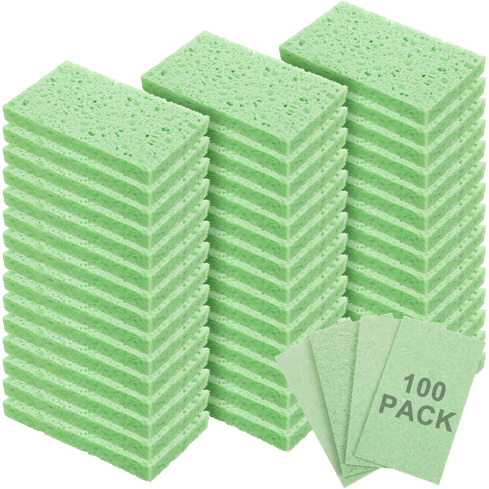 Zhengmy Lot de 100 éponges de cuisine naturelles en vrac pour vaisselle, pâte de bois compressée - Éponges de nettoyage sans rayures pour cuisine et salle de bain - 10 x 6 x 0,3 cm (vert)