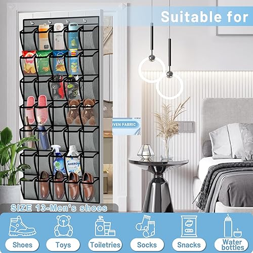 Miniatura 5 de Aheroi Organizador de Zapatos Sobre la Puerta, Organizador de Zapatos de Malla de 35 Bolsillos Colgador de Puerta, Estante Grande Colgante para Gris