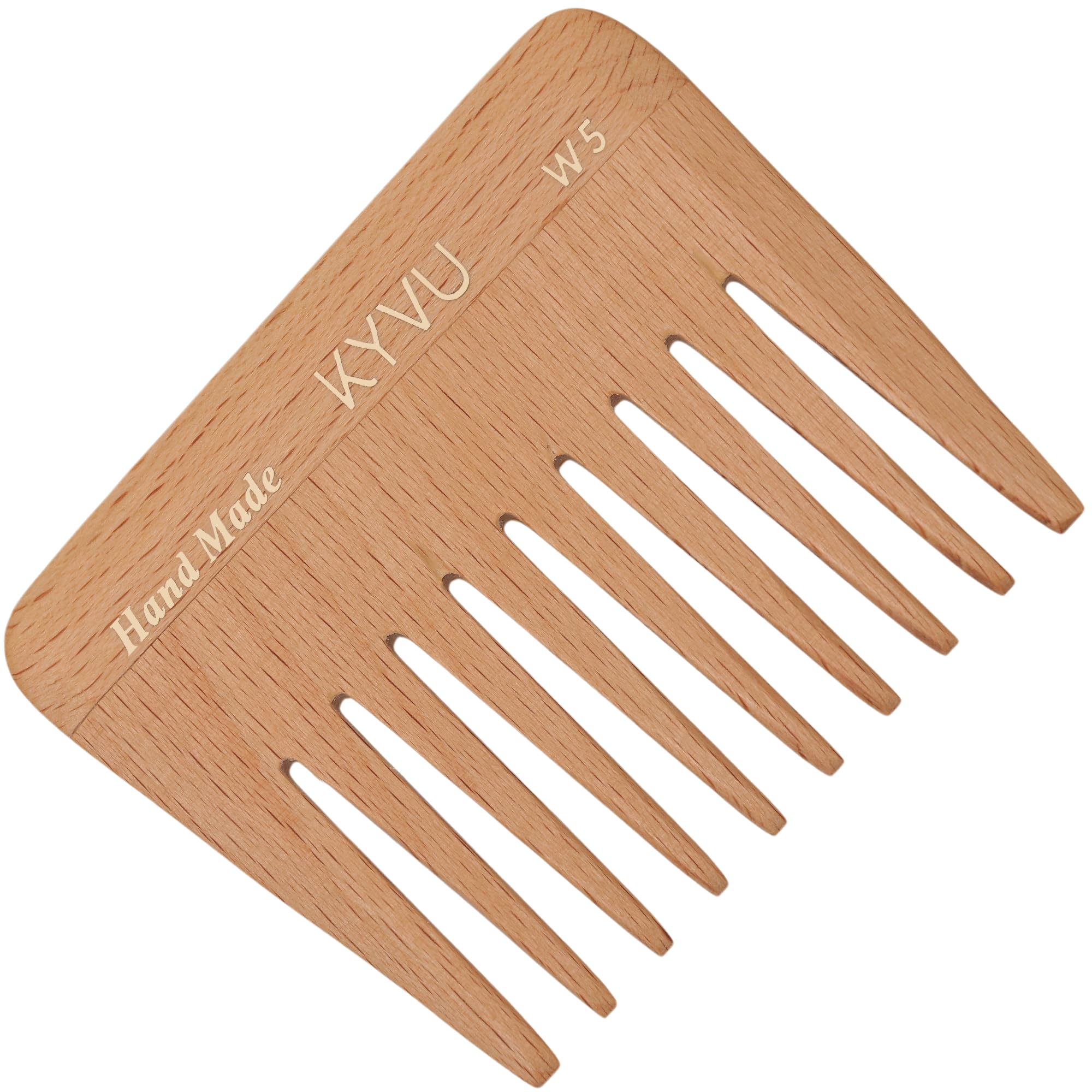 KYVU W5 Handmade 9.0 cm Wide-Tooth Wooden Detangling Comb - Steam Beech, Natural Beech, 9 Centimeters