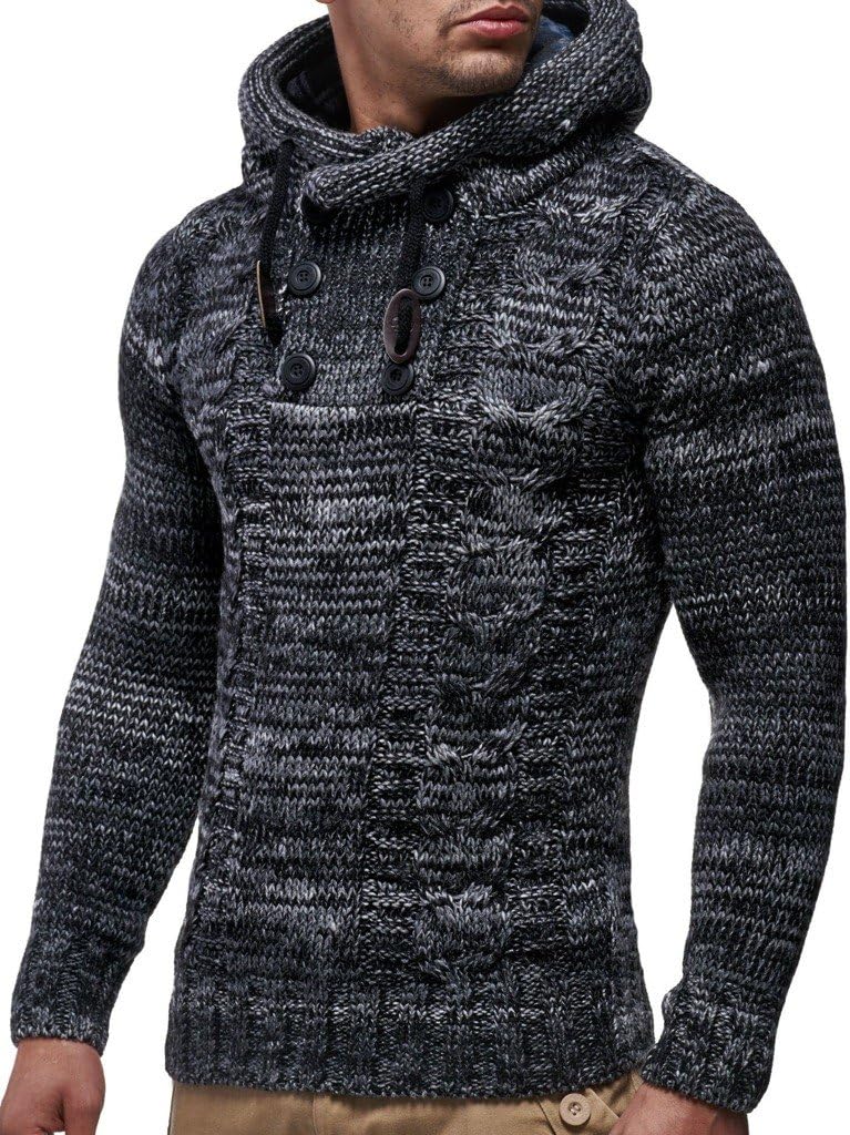 Leif Nelson Men's Knitted Sweater - Slim Pullover Sweaters for Men with Hoodie 4X-Large Black