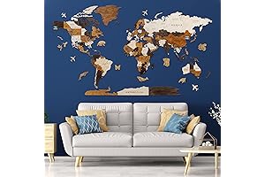 HYPERI 3D Wooden World Map Wall Decor