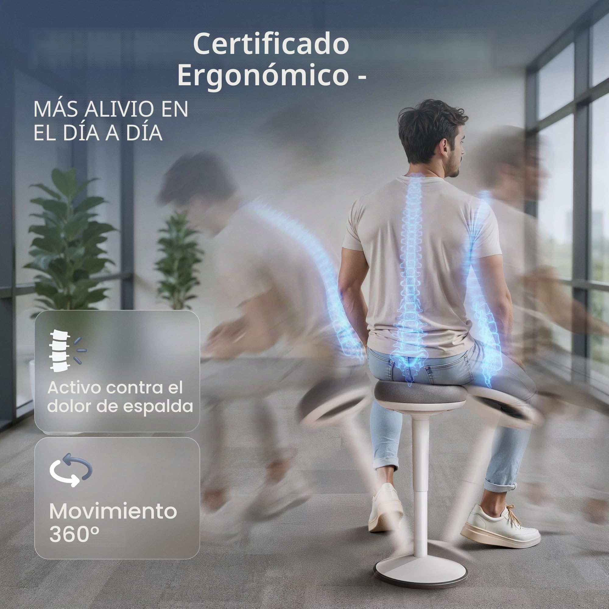 Taburete de oficina Ergonómico [Certificado] Taburete 2 en 1 y taburete de pie taburete ergonómico ajustable en altura blanco para oficina y escritorio - Taburete ondulado + silla de péndulo