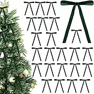 24 Pcs Velvet Bows for Christmas Tree, Vintage Christmas Wreath Bows Outdoor Indoor Christmas Decoration (5 * 7 inch, 3/8'' Width) (Dark Green)