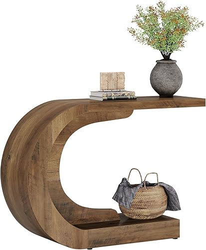 Miniatura 8 de Tribesigns Mesa consola moderna de 43.3 pulgadas para entrada, casa de campo rústica en forma de C para sala de estar, pasillo, entrada, vestíbulo,