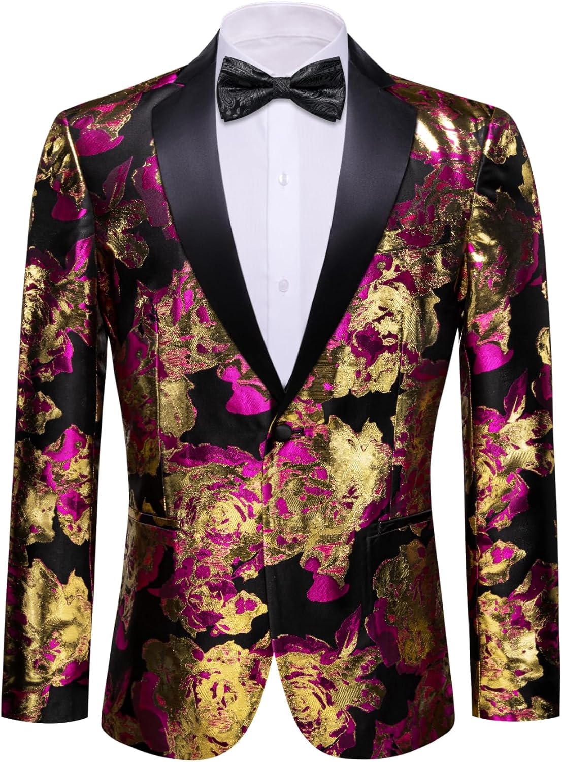 Barry.Wang Mens Flowers Blazer Suit Jacket Floral Jacquard Notched Lapel Tuxedo Casual Sport Coat Disco Prom Wedding Party