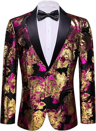 Barry.Wang Men's Floral Blazer Suit Jacket with Notched Lapel