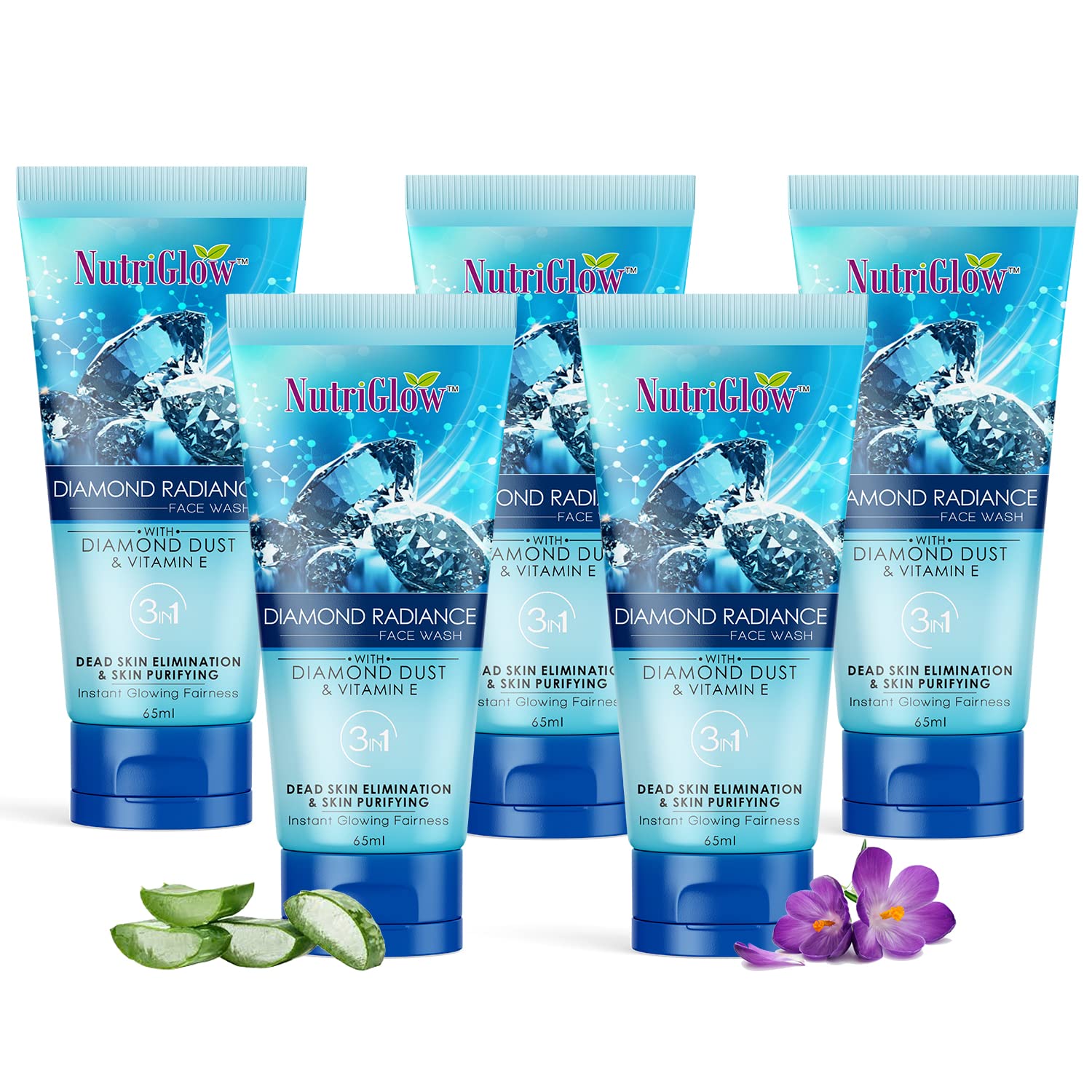 NutriGlow Diamond Radiance Face Wash For Brighter Skin Tone and Deep Pore Cleansing, Removes Blackheads, Whiteheads, Dirt & Bacteria, Sulphate Free, 65ml each, Pack of 5