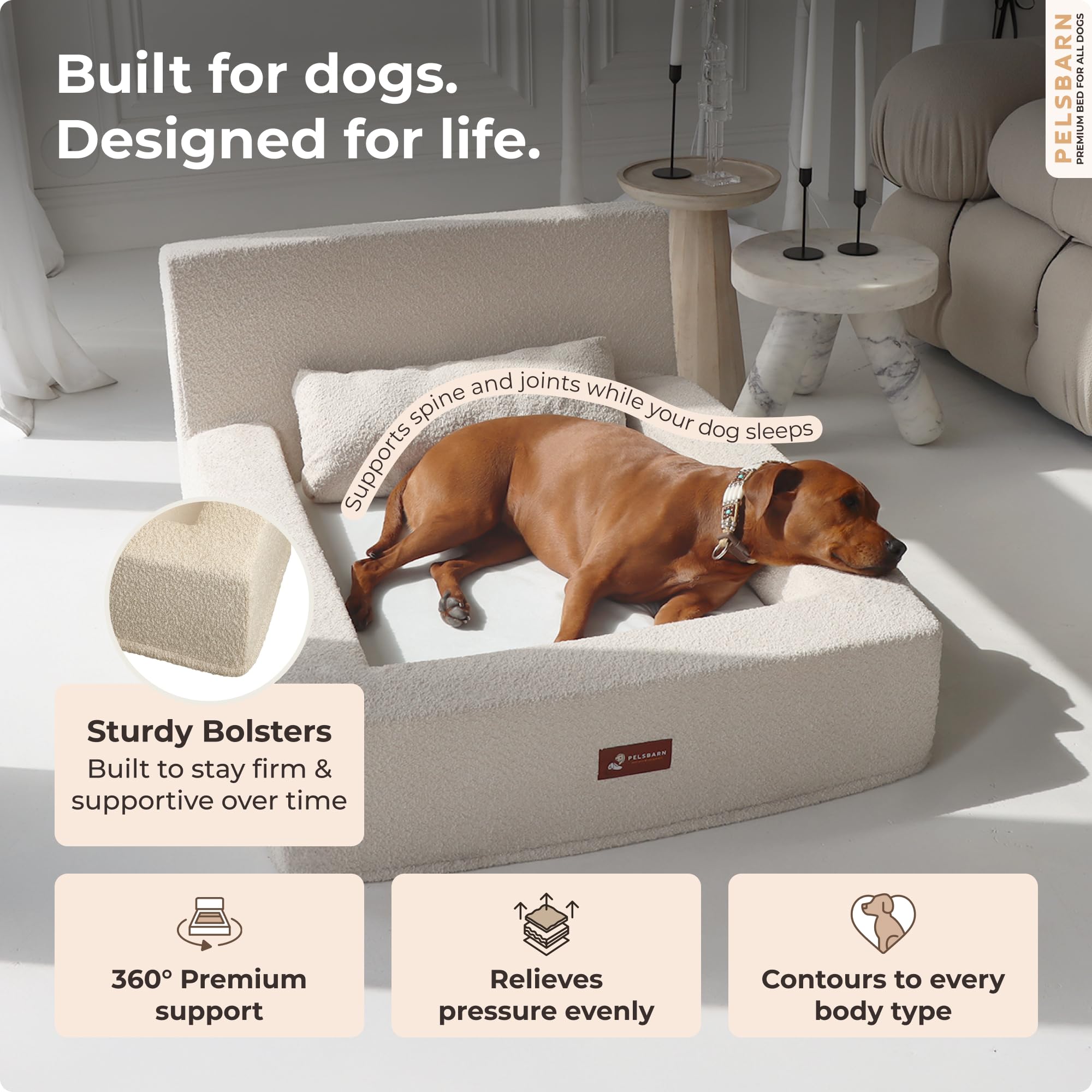 Pelsbarn Real Orthopedic Dog Bed, High-Density Memory Foam with Waterproof Fitted Sheets - Machine Washable, Large, Beige - image 3