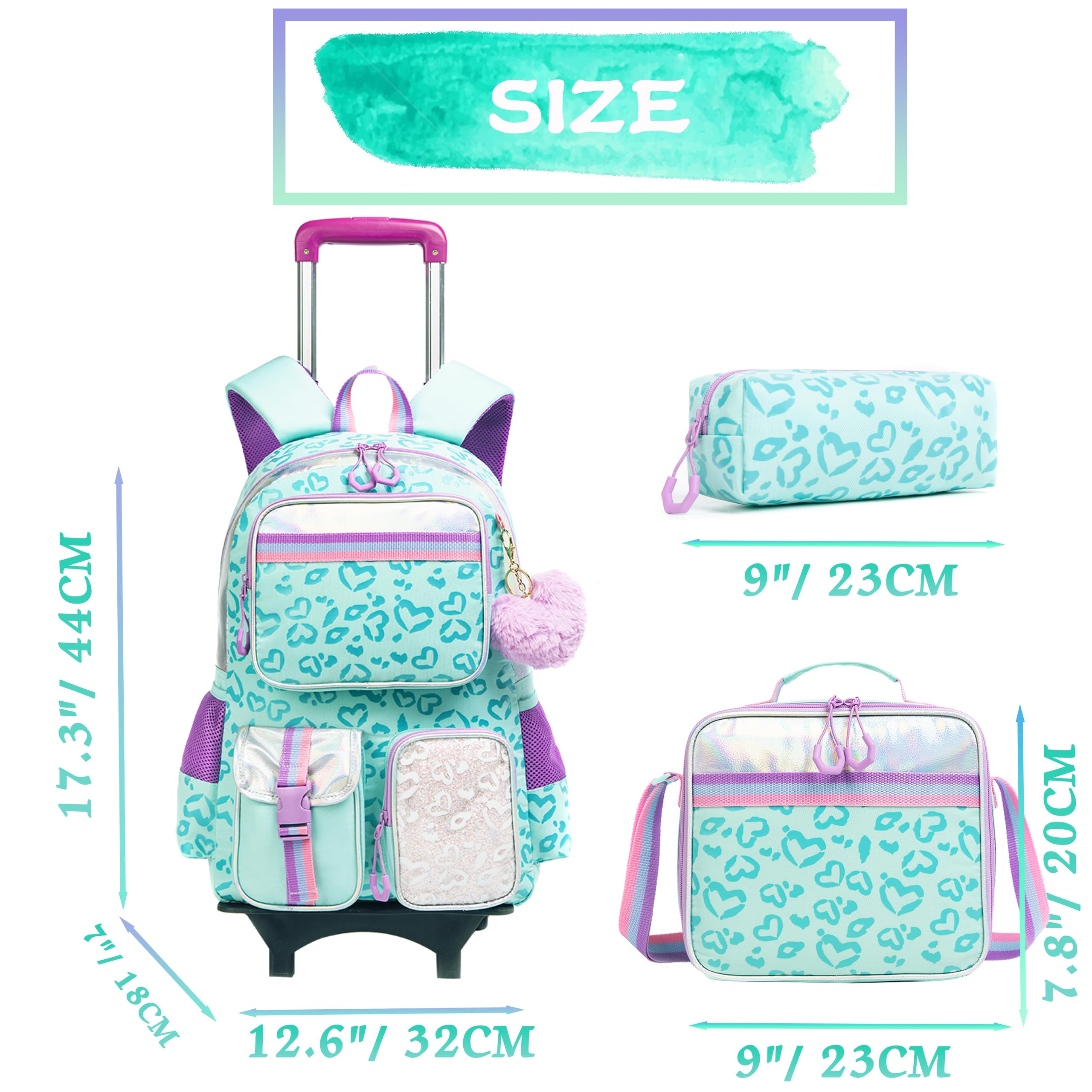 HTgroce Cartable à Roulette Fille Primaire, Sac à Dos pour Filles, pour Scolaire, Voyage, CE2