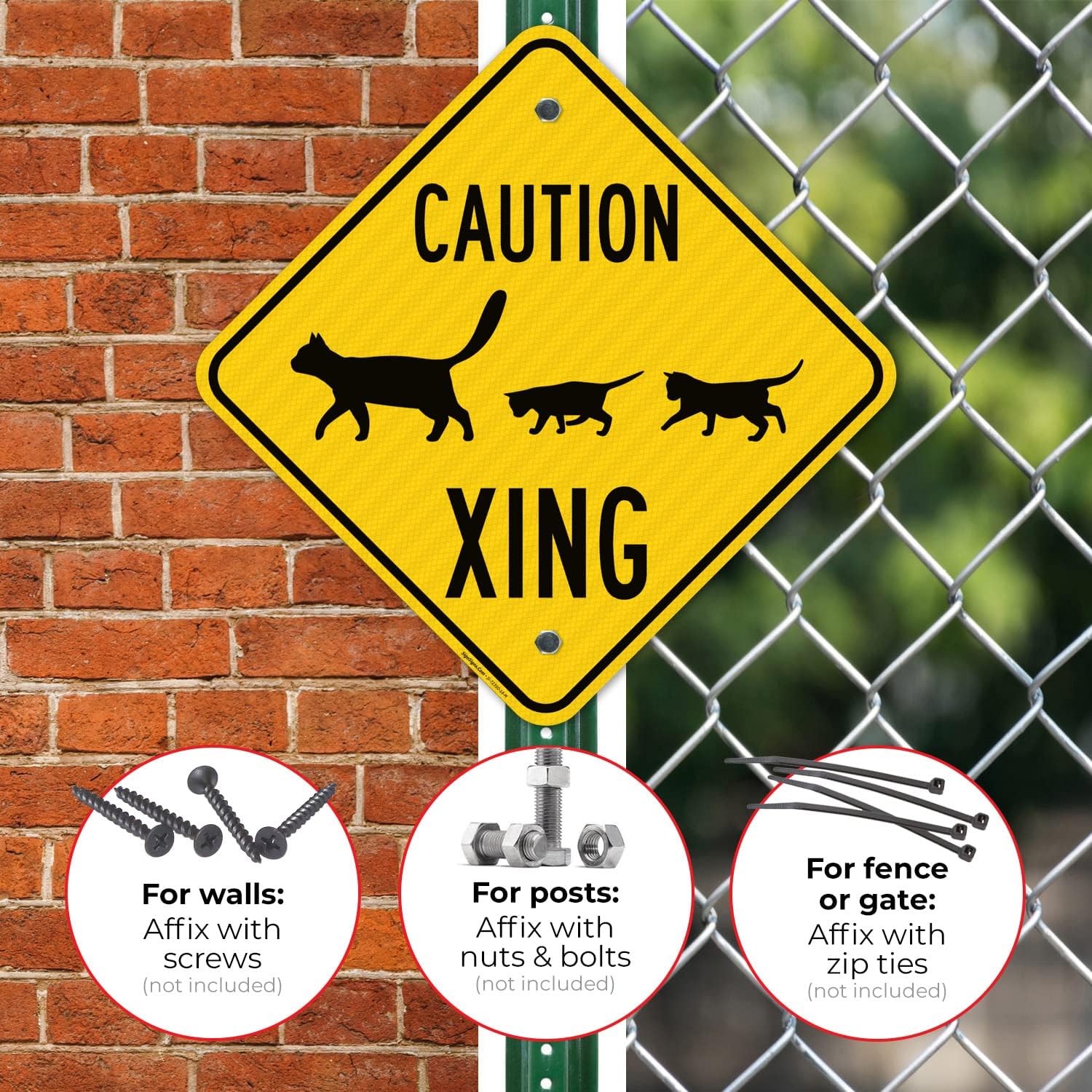 Caution Cat with Kittens Crossing Sign, 18x18 Inches, 3M AEGP Reflective.063 Aluminum, Fade Resistant, Made in USA