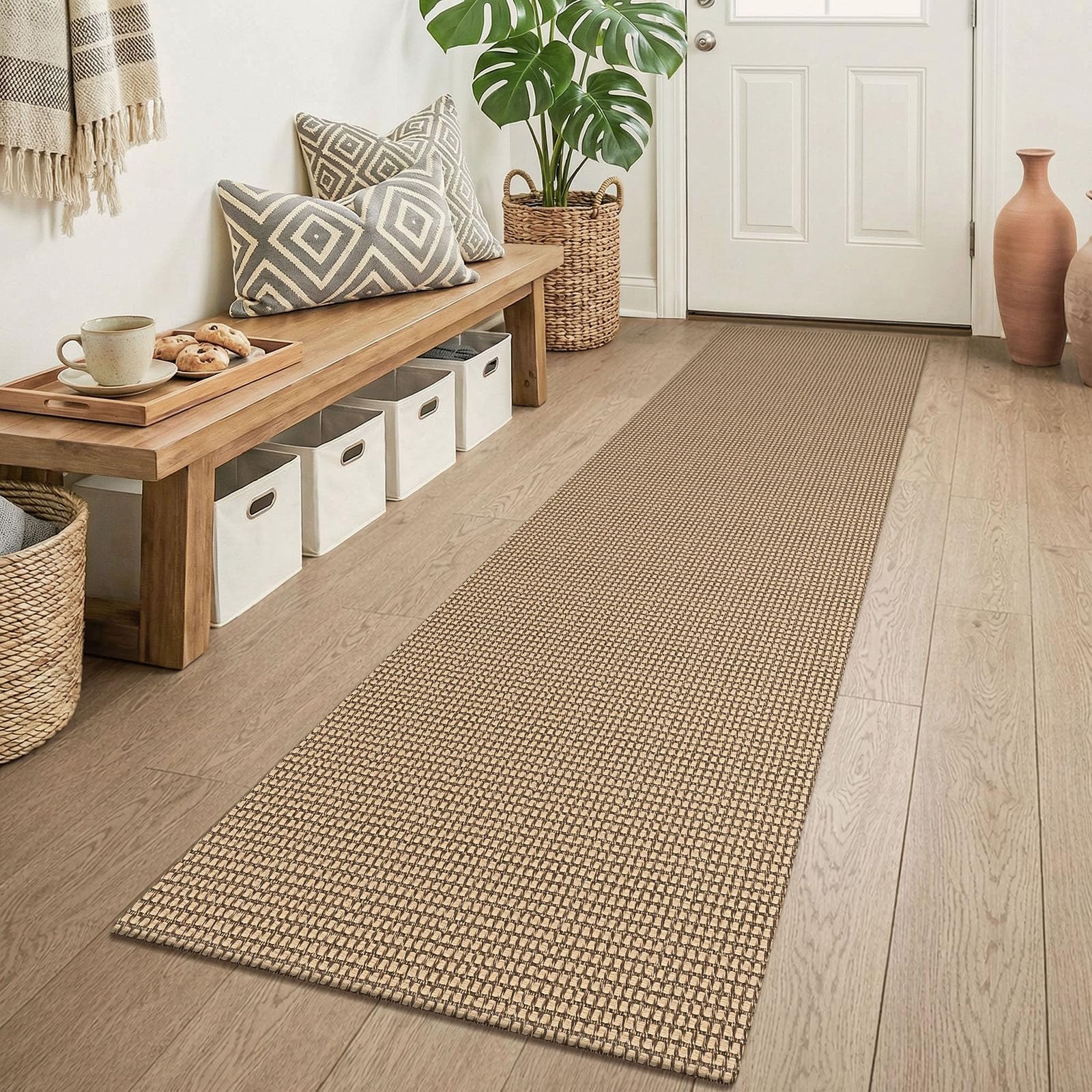 KOZYFLY Boho Runners for Hallways 2x6 ft Washable Hall Carpet Runner Rubber Backed Kitchen Rug Non Slip Woven Cotton Entryway Runner Rugs Floor Runners for Indoor Hallway Bedroom, Tan/Orange/Brown — image 1