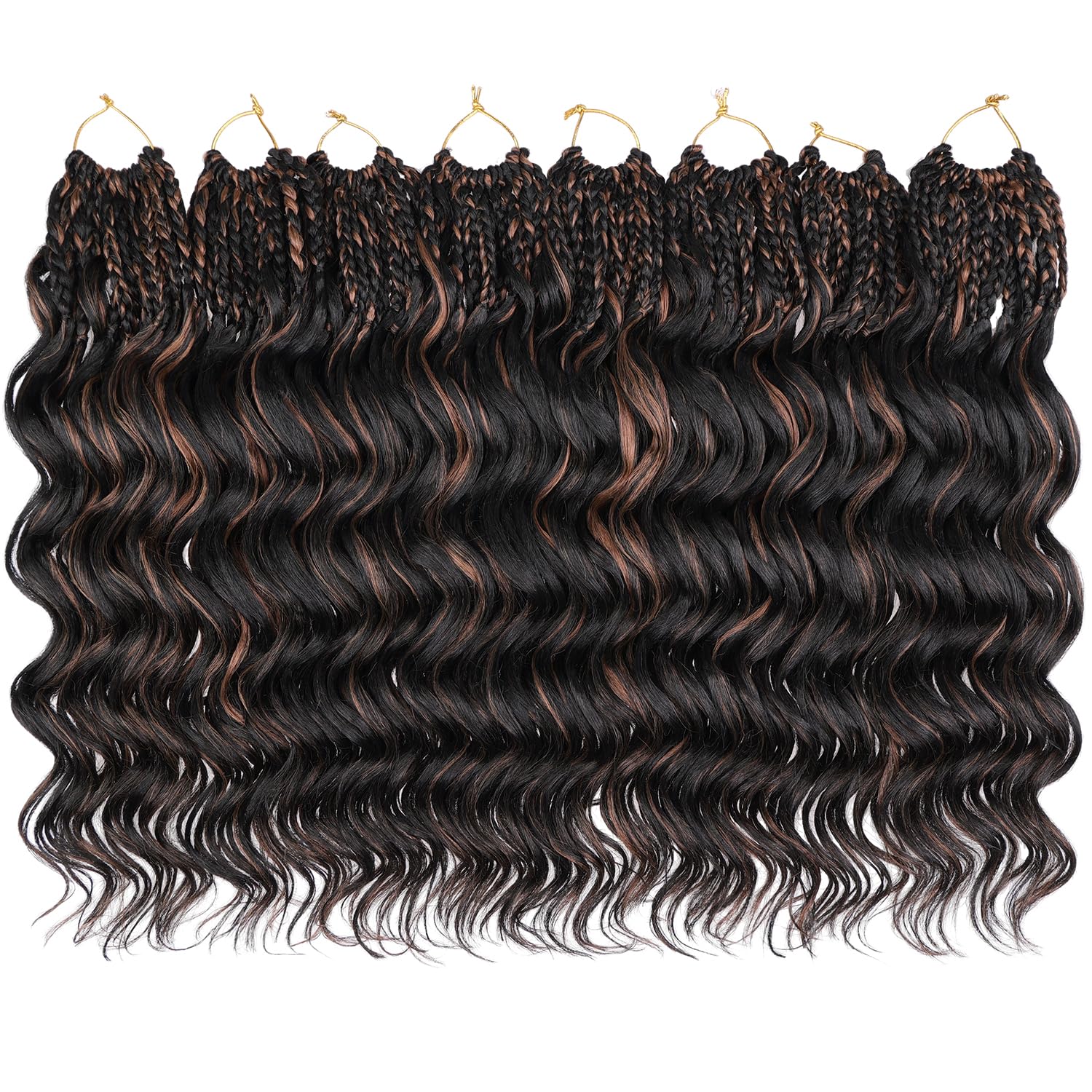 Mscat 14 Inch Pre Looped Ocean Wave Crochet Hair 8 Packs Black Mixed Brown Boho Ocean Braids Pre Twisted Synthetic Deep Wavy Crochet Hair for Women 1BH30# - Image 4