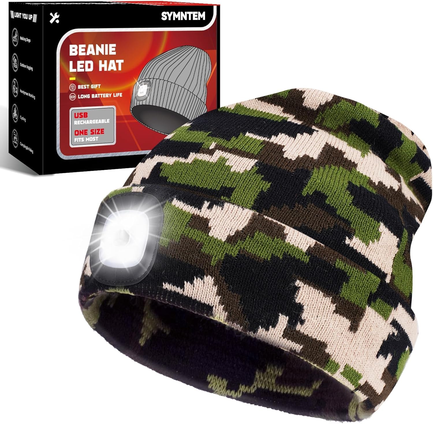 Gifts for Men, Rechargeable Bluetooth Music Unisex Beanie Hat with Light, Valentines Day Gifts for Him, Birthday Gifts for Men, Women, Camouflage