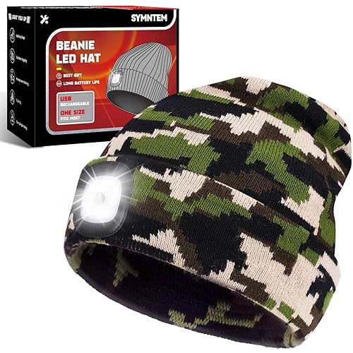 Unisex Beanie Hat with Light, Rechargeable Headlamps Cap, Gifts for