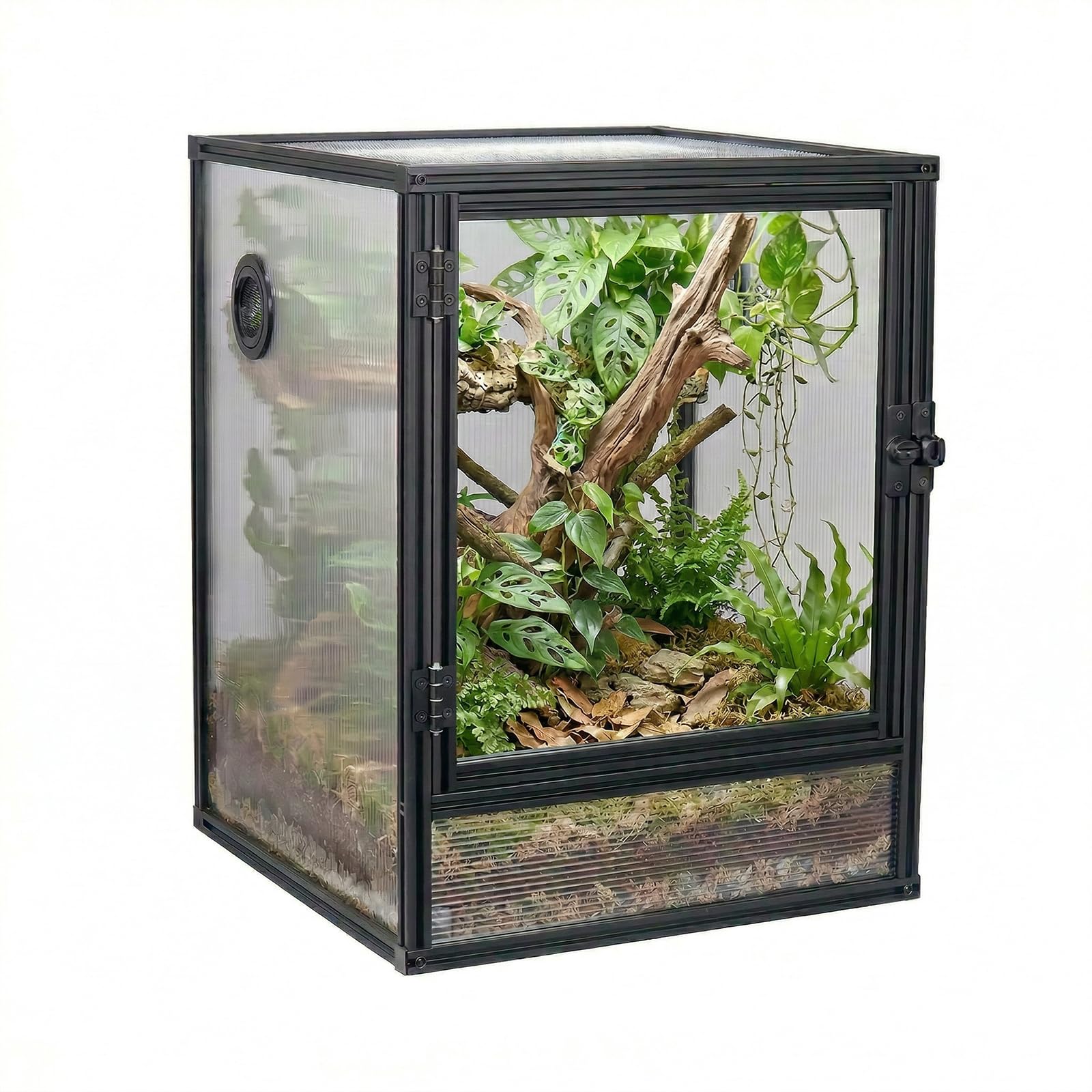 30 Gallon 18x18x24 Tall Terrarium, Aluminum Frame Gecko Tank with Hollow Polycarbonate Side Panels, Mesh Top, Locking Door for Crested Gecko Chameleon