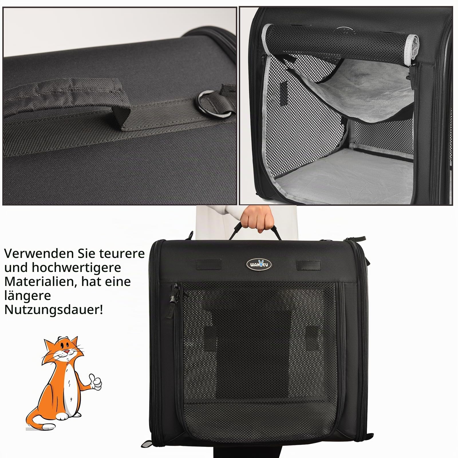 Wakytu Faltbare Katzen Transportbox groß 89x35x43cm für 2 Katzen, 2-in-1 Haustiertragetasche und Autositz Sicher und belüftet für Auto Reise Tierarzt geeignet für kleine Hunde und Katzen