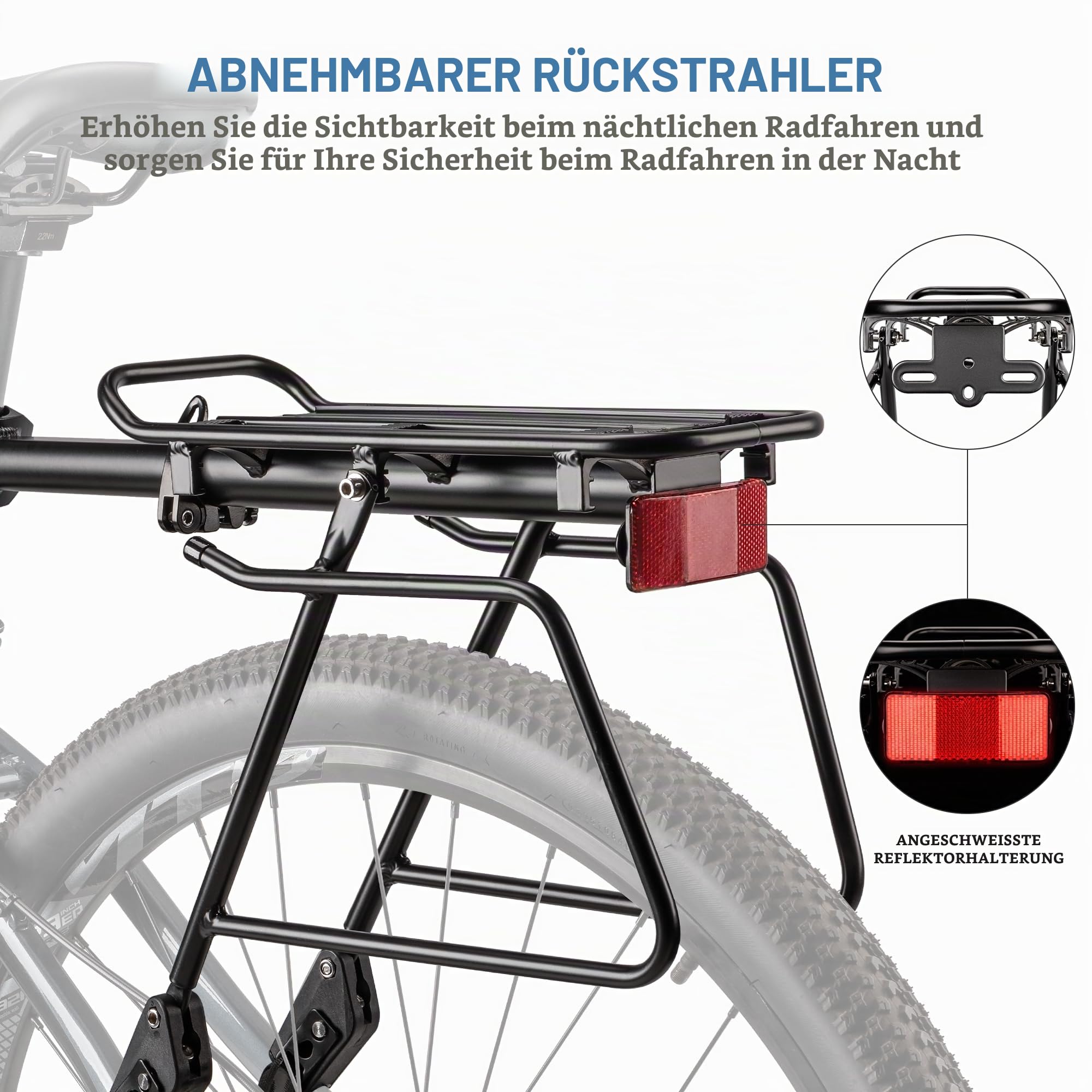 Gepäckträger Fahrrad Hinten,Einstellbare Universal Fahrradgepäckträger Aluminiumlegierung mit Reflektor,für 24-29 Zoll MTB,Mountainbike,Rennrad