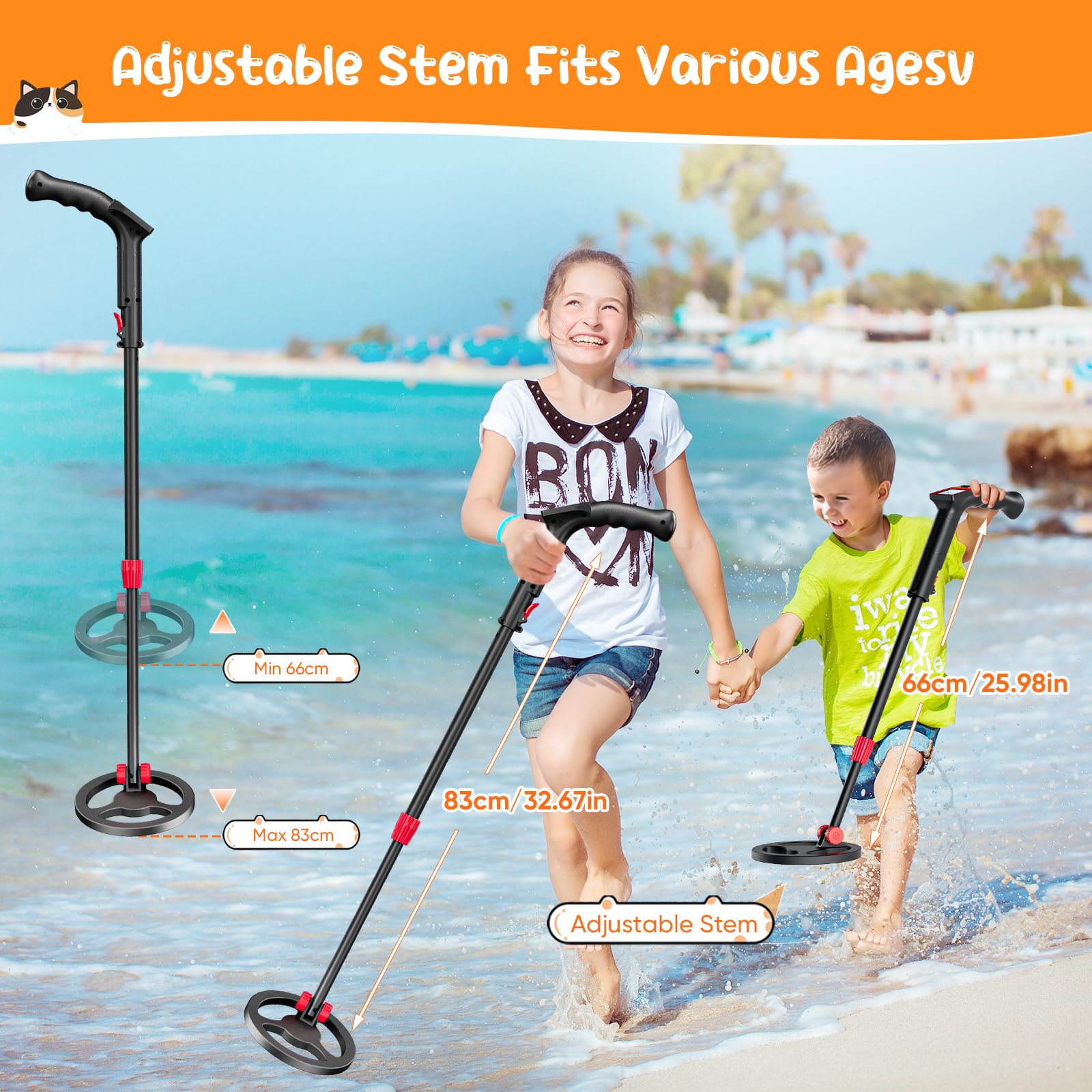 Detector de Metales Niños, Metales Detector con Bobina Impermeable de 18 cm con Pantalla LCD, Detector de Metales Muy Sensible con Bobina de Investigación Impermeable para Niños o Principiantes