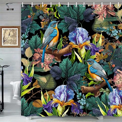 Torich Black Boho Floral Shower Curtain, Unique Colorful Bohemian Mandala Beauti