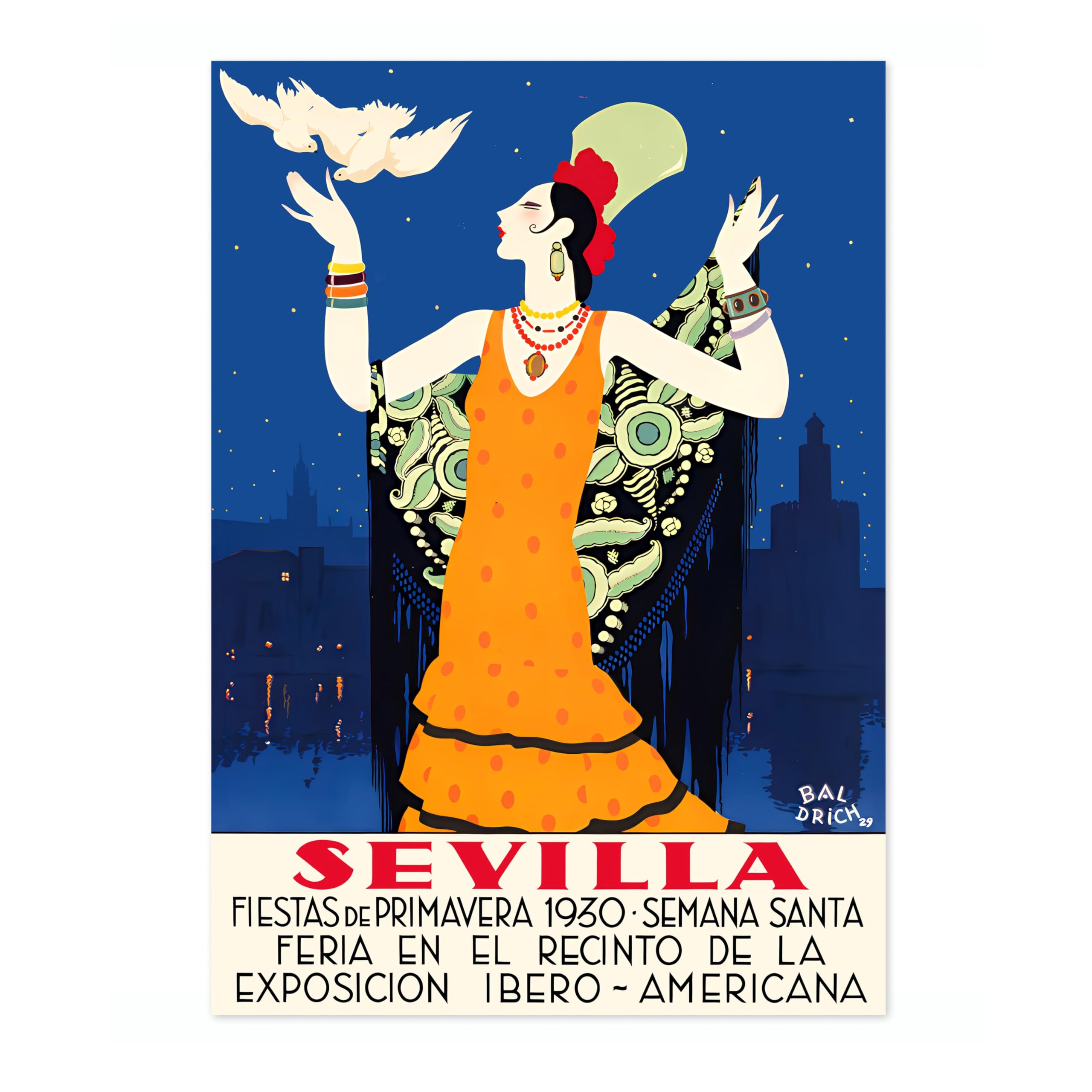Animato Sevilla, Spain Vintage Travel Poster, Retro Tourism Print, Popular Attractions Around The World, Postcard Home Decor