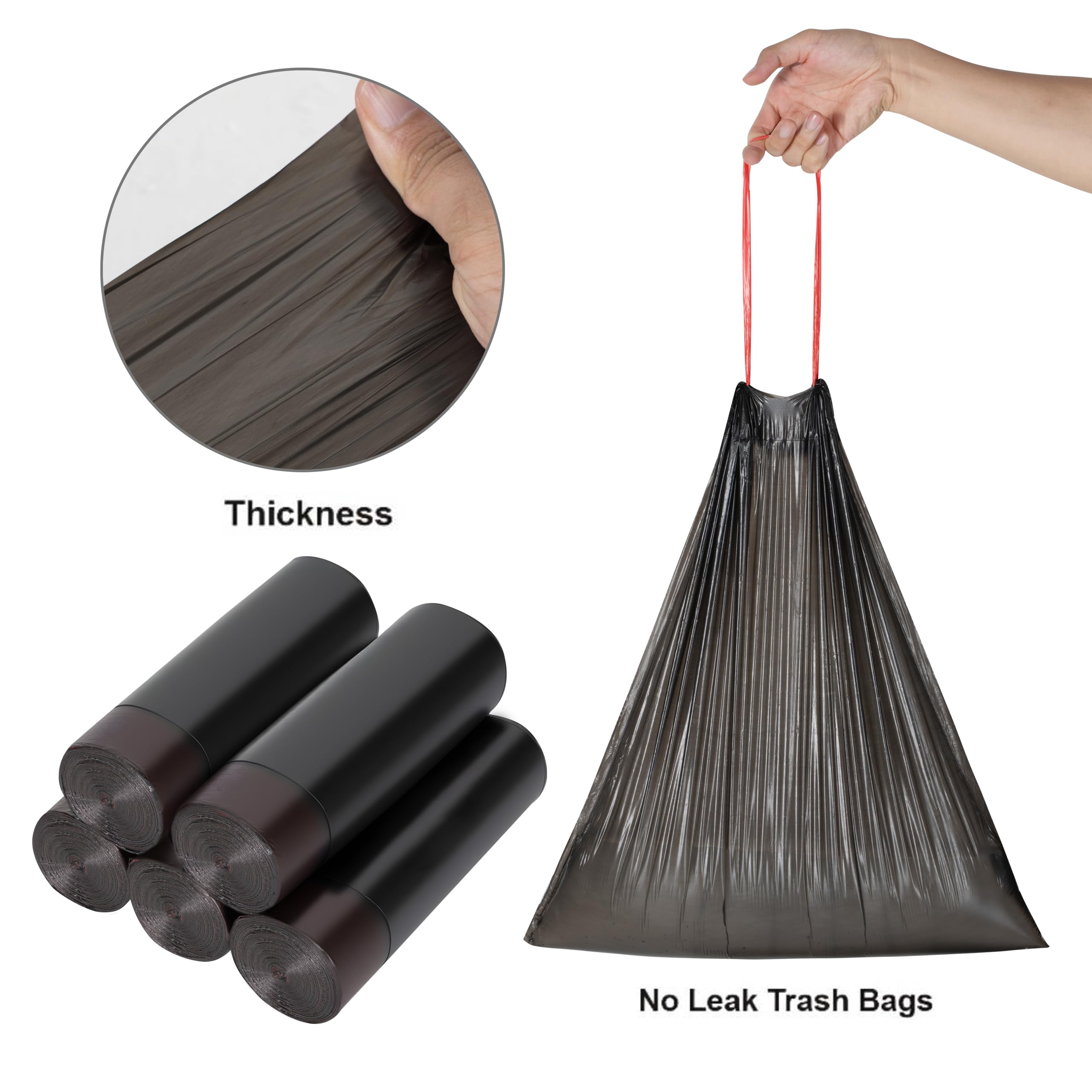 Biologisch Afbreekbare Vuilniszakken 5L Met Trekkoord – 210 Stuks, PSM Materiaal, Geurloos, Geschikt Voor Keuken & Badkamer (Wit, 32x35 Cm)