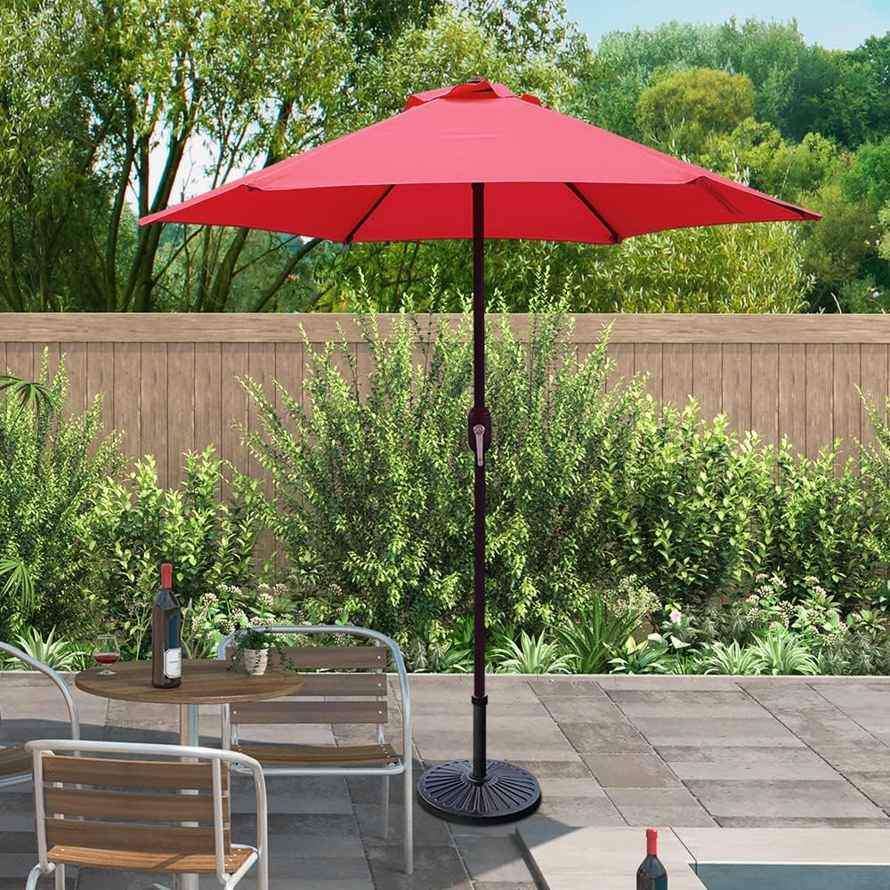 ABBLE Outdoor Patio Umbrella 7.5 Ft with Crank, Weather Resistant, UV Protective Umbrella, Durable, 6 Sturdy Steel Ribs, Market Outdoor Table Umbrella, Garden Umbrella Market Umbrella, Red