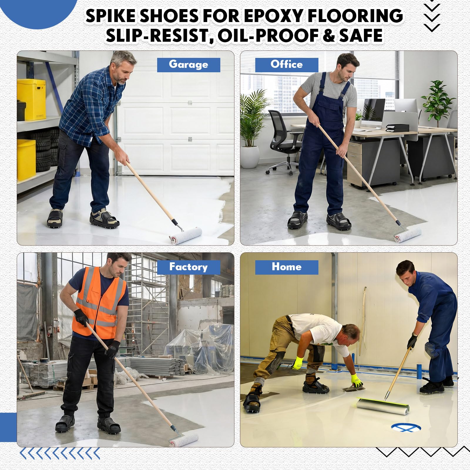 Zapatos de estilo afilado con pinchos para revestimiento de suelos epoxi con talón, picos reemplazables, diseño sin cordones, grandes, para caminar de forma segura sobre compuestos de
