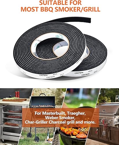 Miniatura 5 de BAIPOK Paquete de 2 juntas de ahumador de barbacoa de 30 pies, autoadhesivas, 12 x 18 pulgadas, junta de repuesto para parrilla de repuesto de alta