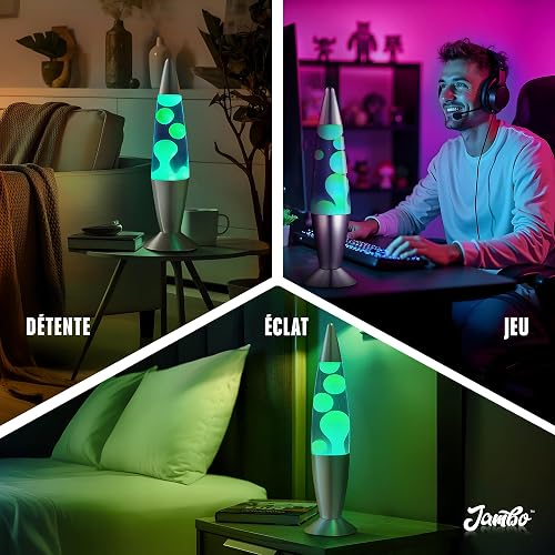 Jambo 16" Beautiful Lamp- Blue with Yellow/Green Wax, Relaxing Liquid Light, Night Light Nightlight, Home Decor Living Room Office Bedroom Lamp for Adults Teens Kids, Magma Motion - 7