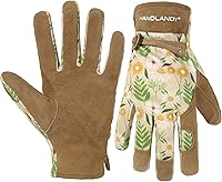 HANDLANDY Women's Breathable Leather Gardening Gloves - Scratch-Proof Deerskin Palm, Durable Yard Work Protection for Gardeners