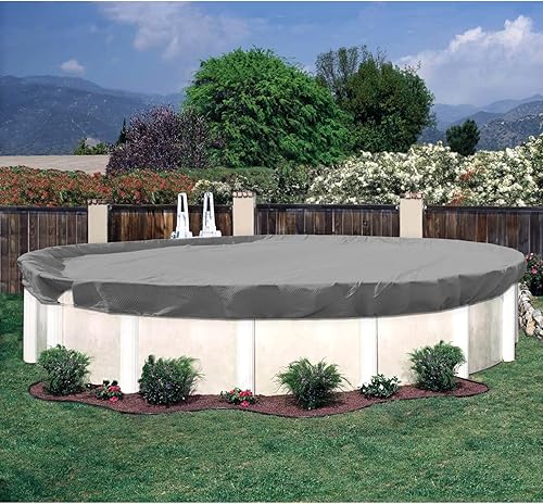 Miniatura 6 de E&K Cubierta redonda de seguridad de piscina de invierno de 18 pies para piscinas sobre el suelo (gris claro)