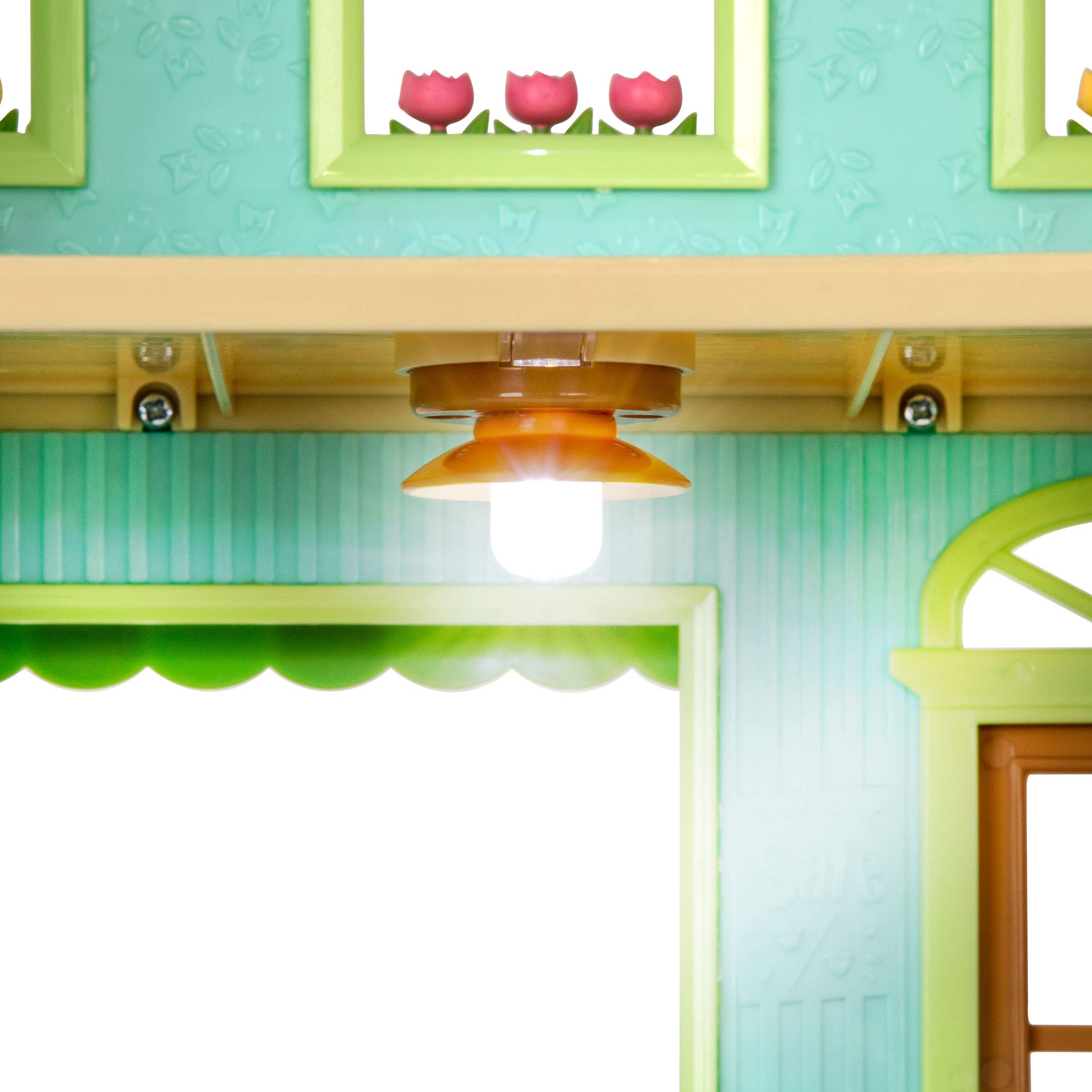 B. toys Li’l Woodzeez Piazza del mercato Honeysuckle con luci e accessori | Set da 24 con luci funzionanti, cassa, cestino e accessori per la spesa nella Piazza del mercato Honeysuckle, 3+ anni