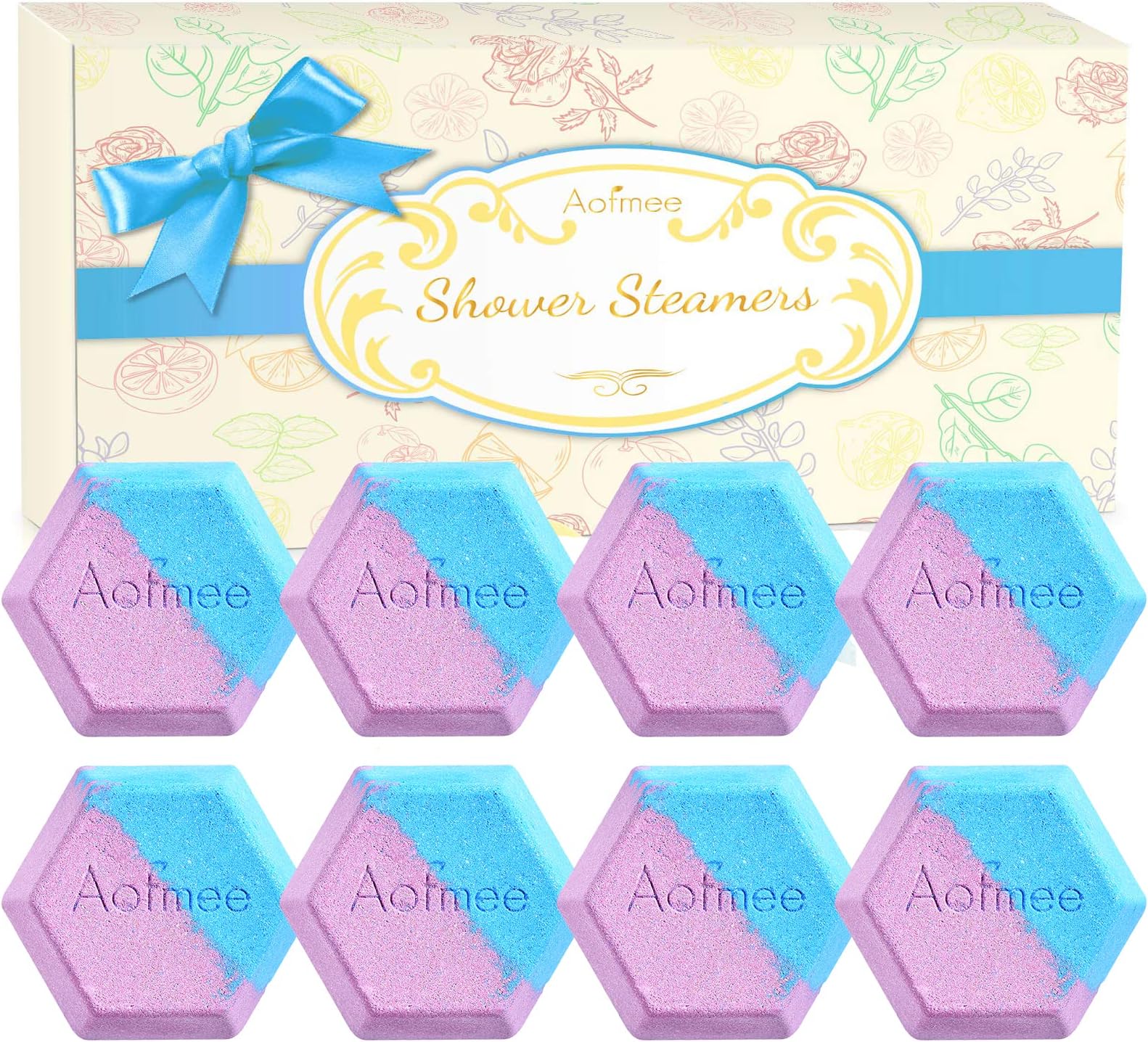 Shower Steamers, Aofmee Shower Bombs 8 PCS Shower Steamer Aromatherapy, Shower Tablets with Essential Oil, Shower Fizzies Bath Bombs, Valentines Birthday Mothers Day Christmas Gifts for Women (Blue)