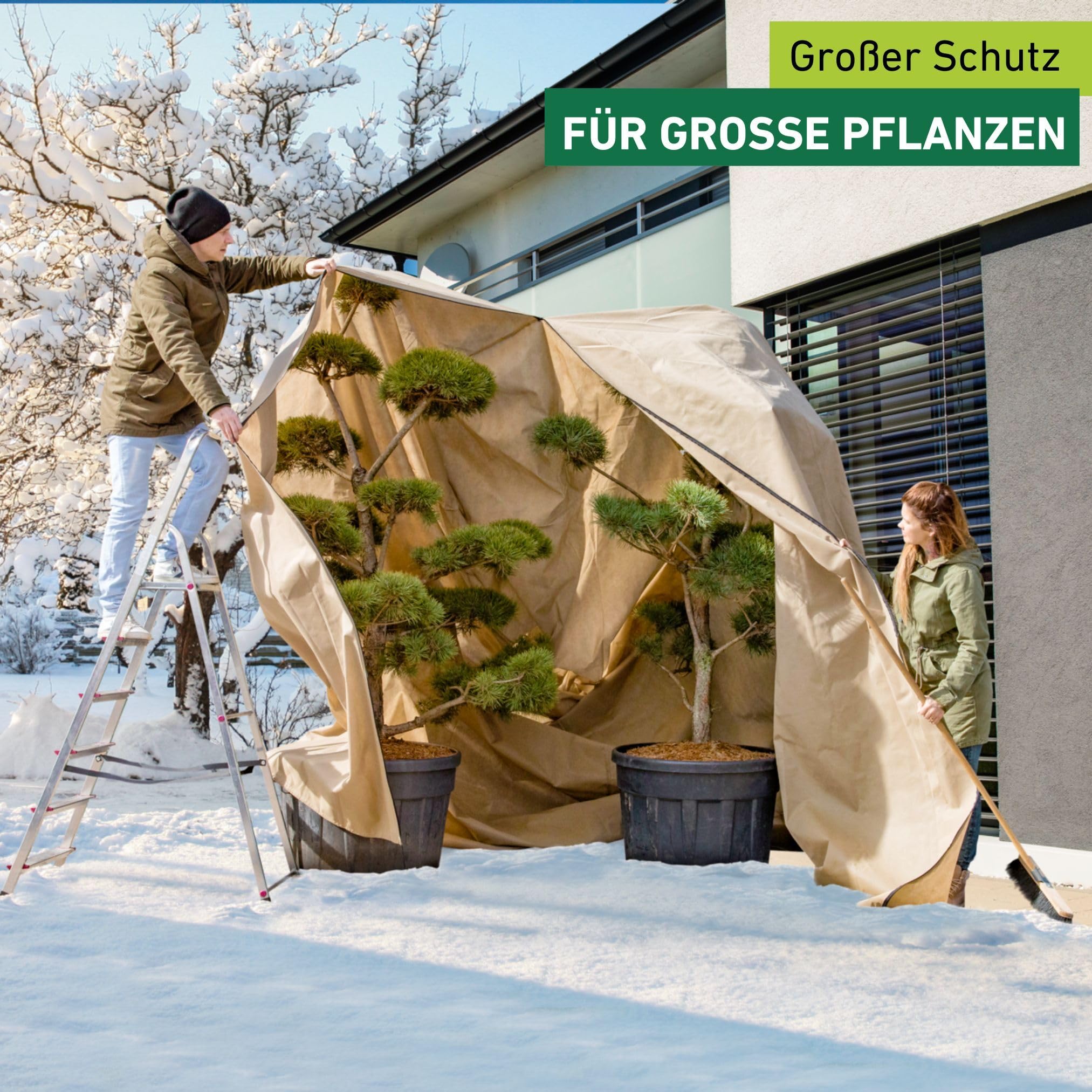 Windhager Winter-Vlieshaube Superprotect XXXL, Kälteschutz, Frostschutz für Pflanzen, Abdeckvlies, 3,9 x 3,5 m, Winterschutzhaube, beige